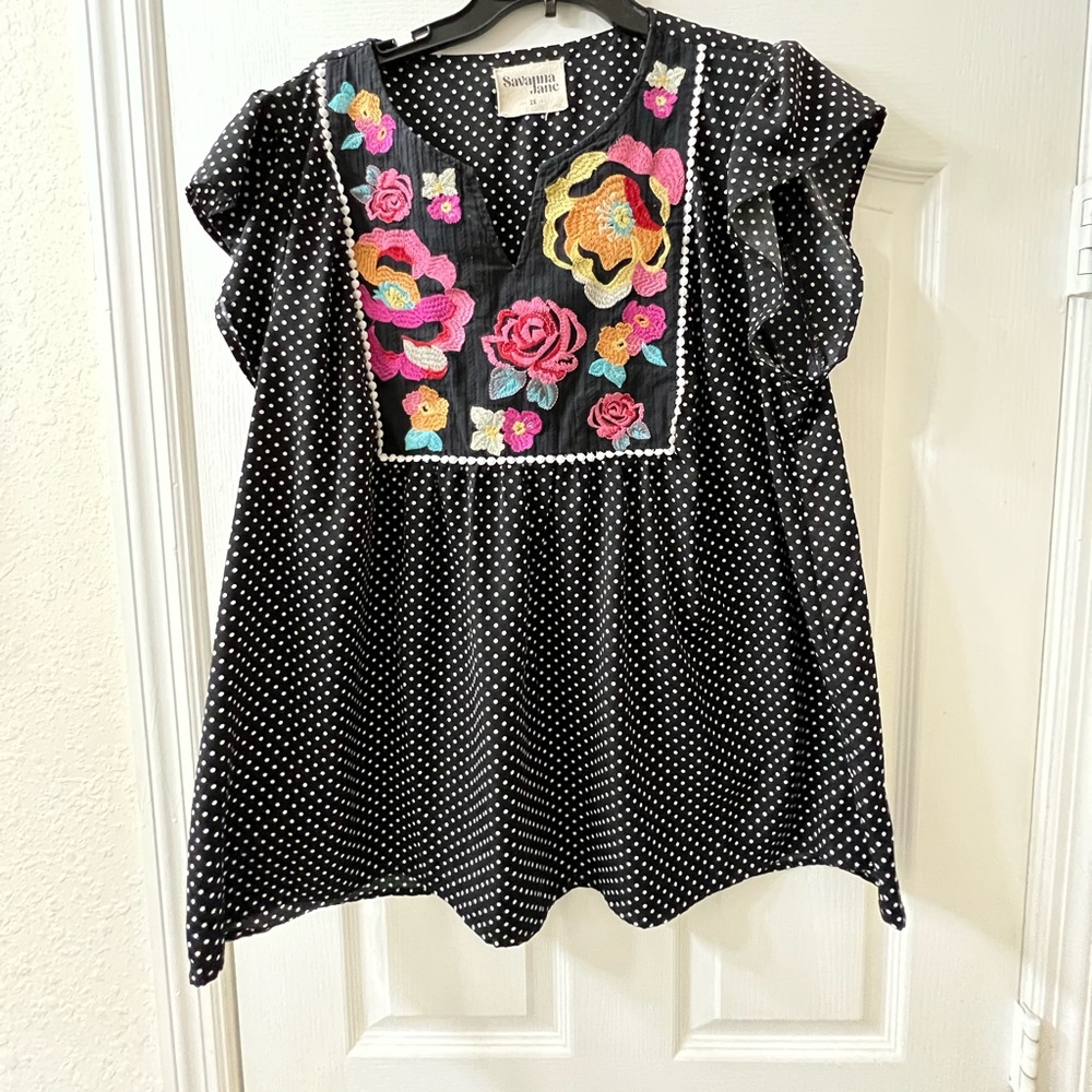 Plus Size Savanna Jane Boho Blouse Short Sleeve 2x woven material no stretch